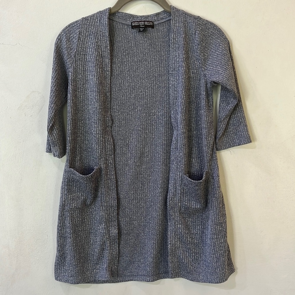 Girls gray cardigan sweater by THREE PINK HEARTS side pockets, girls medium